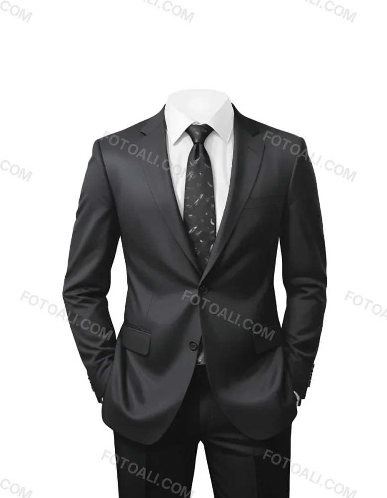 Digital Painting A Black Suit With A White Dress Shirt And A Patterned Tie Hands In Pockets With No Visible Head The Background Is Plain White Bold And Slim Lines Brush Strokes 8 C793
