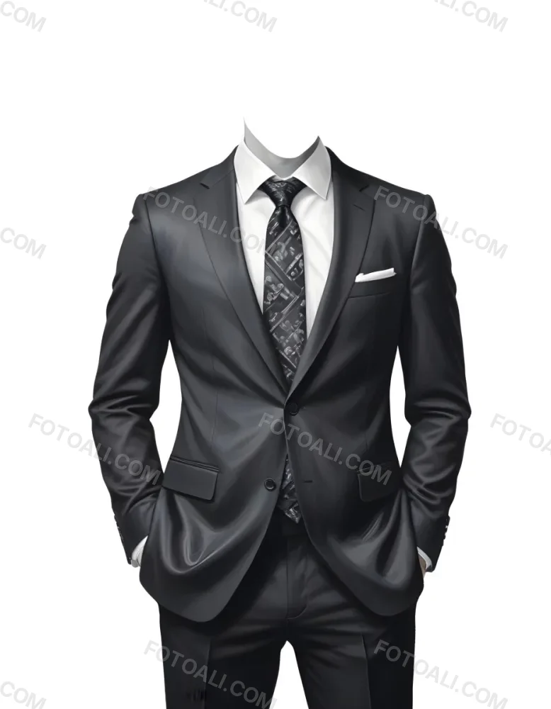 Digital Painting A Black Suit With A White Dress Shirt And A Patterned Tie Hands In Pockets With No Visible Head The Background Is Plain White Bold And Slim Lines Brush Strokes 9 07d5