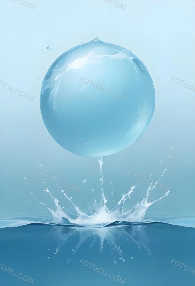 Digital Painting A Blue Sphere Above Water With A Splash Light Blue Background Minimalist Style Clean Lines Soft Lighting And A Sense Of Tranquility Bold And Slim Lines Brush Strokes 12 Fb1a