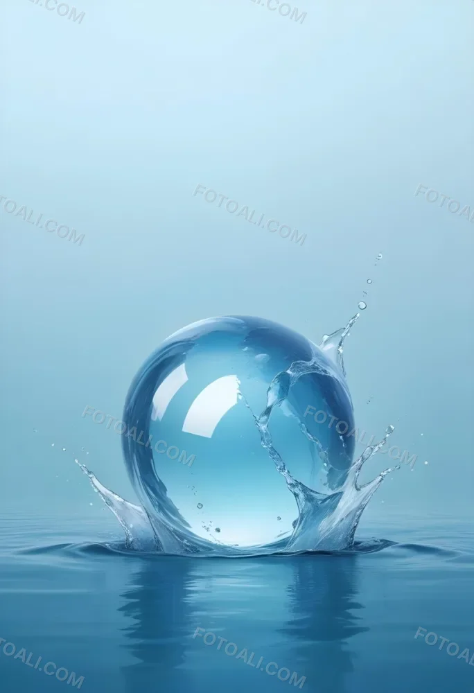 Digital Painting A Blue Sphere Above Water With A Splash Light Blue Background Minimalist Style Clean Lines Soft Lighting And A Sense Of Tranquility Bold And Slim Lines Brush Strokes 19 D85c