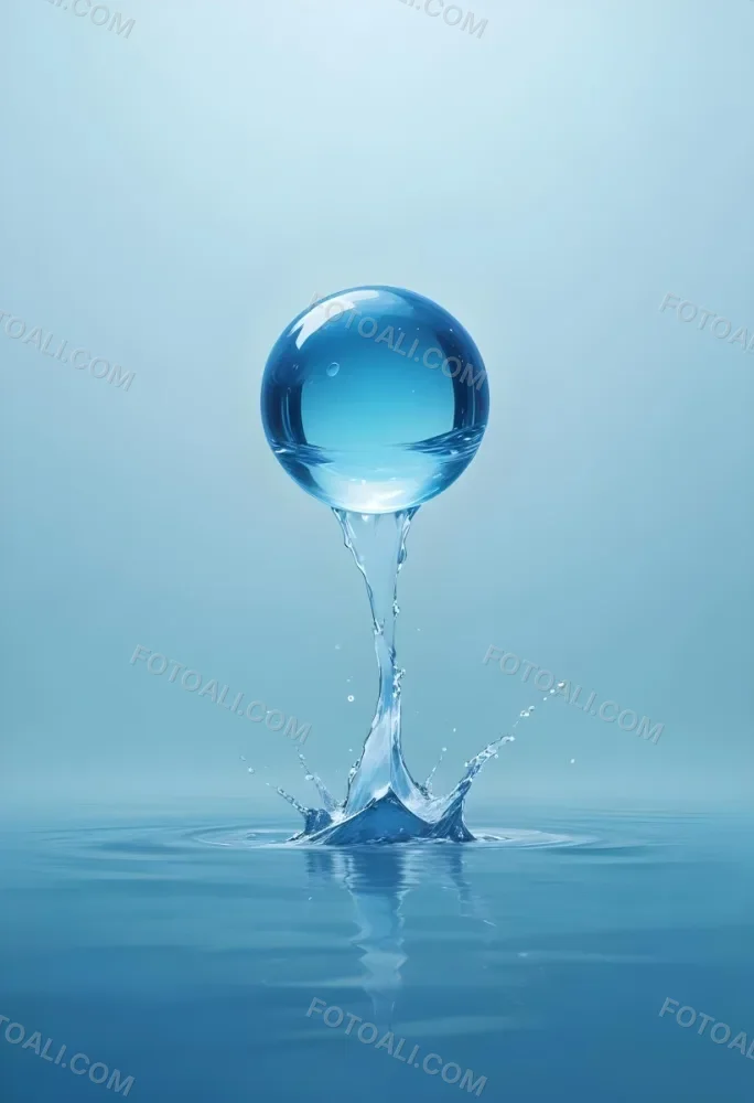 Digital Painting A Blue Sphere Above Water With A Splash Light Blue Background Minimalist Style Clean Lines Soft Lighting And A Sense Of Tranquility Bold And Slim Lines Brush Strokes 23 C10f