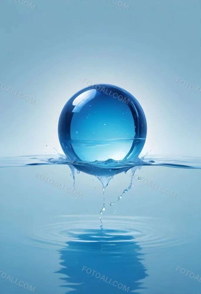 Digital Painting A Blue Sphere Above Water With A Splash Light Blue Background Minimalist Style Clean Lines Soft Lighting And A Sense Of Tranquility Bold And Slim Lines Brush Strokes 40 2a22