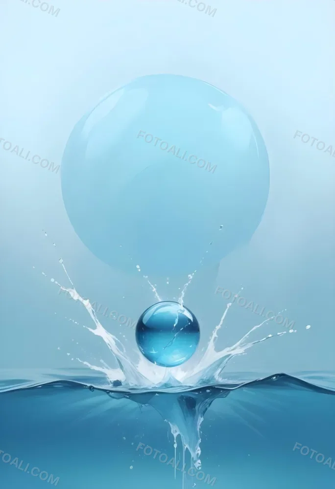 Digital Painting A Blue Sphere Above Water With A Splash Light Blue Background Minimalist Style Clean Lines Soft Lighting And A Sense Of Tranquility Bold And Slim Lines Brush Strokes 41 E3ed