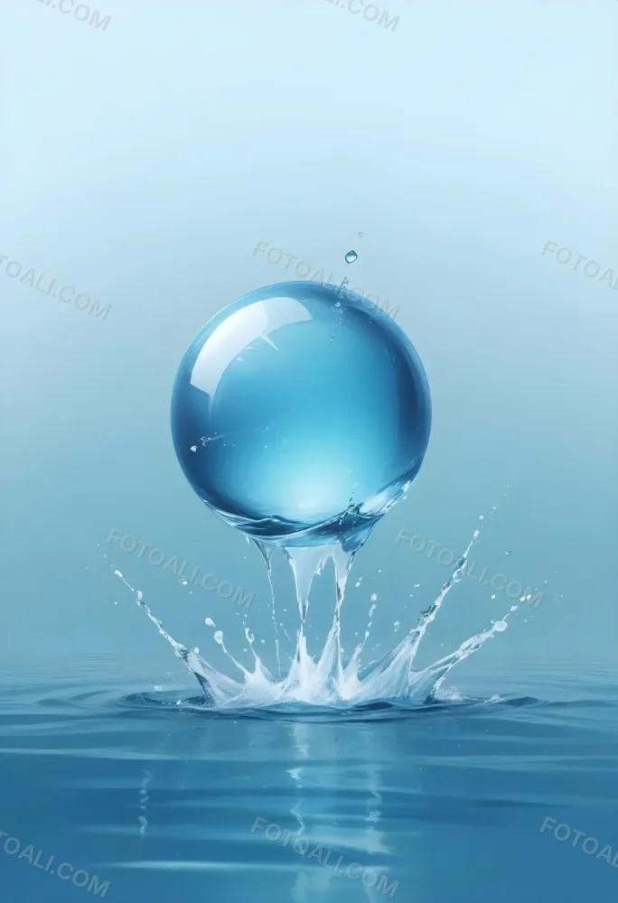 Digital Painting A Blue Sphere Above Water With A Splash Light Blue Background Minimalist Style Clean Lines Soft Lighting And A Sense Of Tranquility Bold And Slim Lines Brush Strokes 42 9903