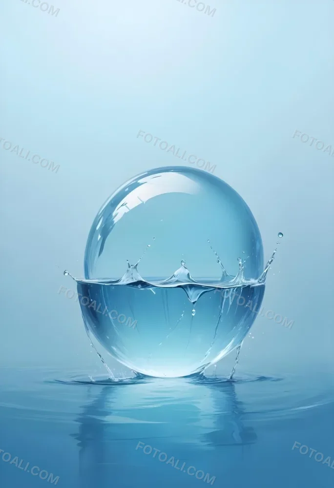 Digital Painting A Blue Sphere Above Water With A Splash Light Blue Background Minimalist Style Clean Lines Soft Lighting And A Sense Of Tranquility Bold And Slim Lines Brush Strokes 45 B959