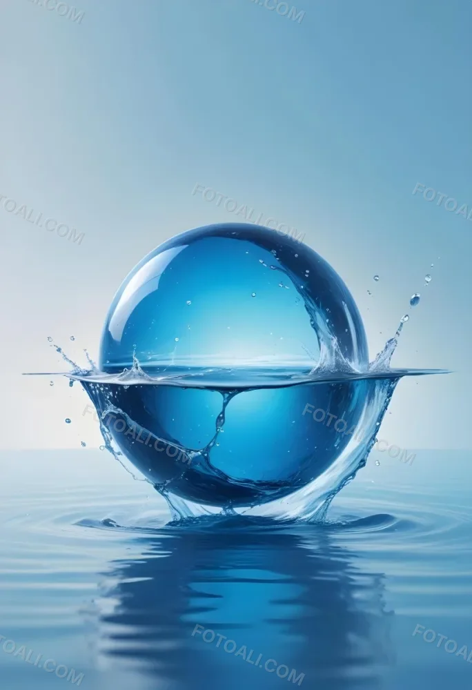 Digital Painting A Blue Sphere Above Water With A Splash Light Blue Background Minimalist Style Clean Lines Soft Lighting And A Sense Of Tranquility Bold And Slim Lines Brush Strokes 46 C355