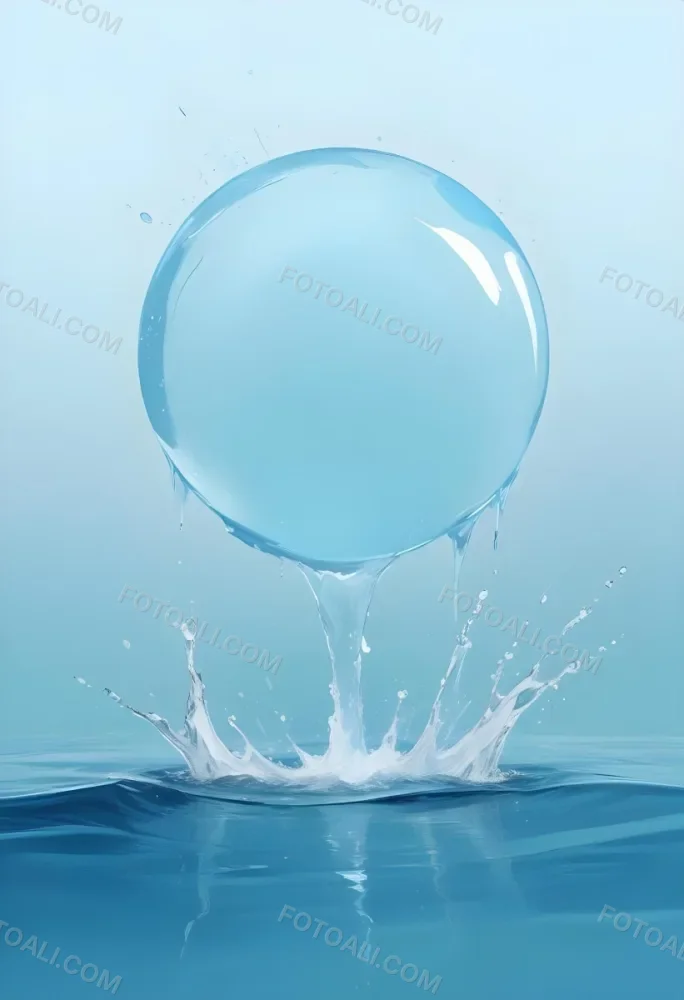 Digital Painting A Blue Sphere Above Water With A Splash Light Blue Background Minimalist Style Clean Lines Soft Lighting And A Sense Of Tranquility Bold And Slim Lines Brush Strokes 47 Af41