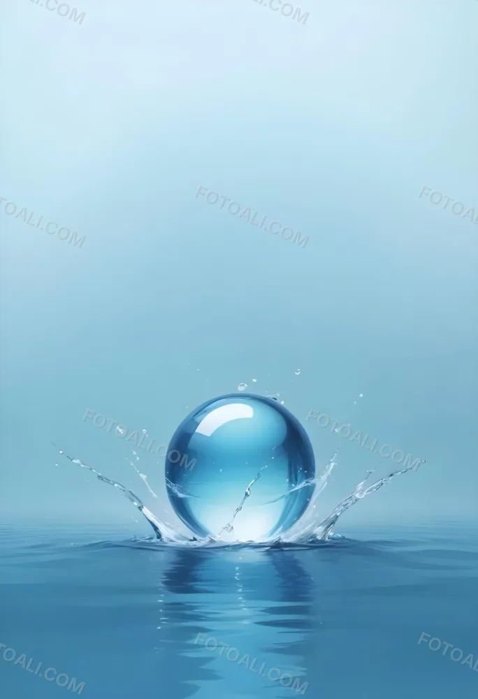 Digital Painting A Blue Sphere Above Water With A Splash Light Blue Background Minimalist Style Clean Lines Soft Lighting And A Sense Of Tranquility Bold And Slim Lines Brush Strokes 5 5f9a