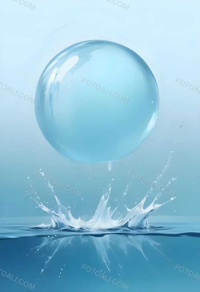 Digital Painting A Blue Sphere Above Water With A Splash Light Blue Background Minimalist Style Clean Lines Soft Lighting And A Sense Of Tranquility Bold And Slim Lines Brush Strokes 6 60f5