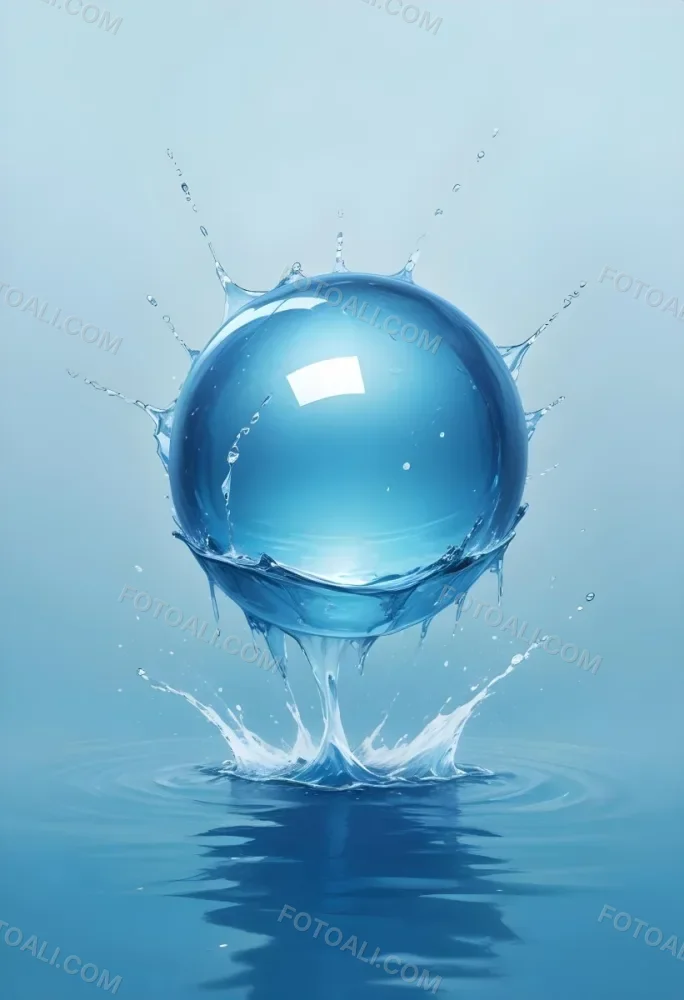 Digital Painting A Blue Sphere Above Water With A Splash Light Blue Background Minimalist Style Clean Lines Soft Lighting And A Sense Of Tranquility Bold And Slim Lines Brush Strokes 7 6722