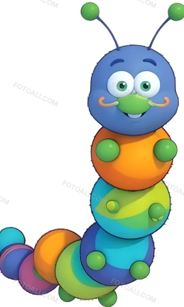 Digital Painting A Cartoon Caterpillar Character With A Yellow Head And Orange Nose Featuring A Stack Of Colorful Round Segments In Orange Yellow Green And Blue The Caterpillar Has Large Expressive Eyes And A Smi 12 Aa7c