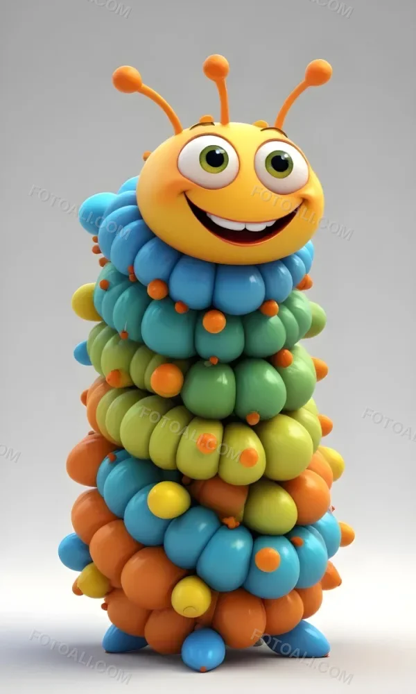 Digital Painting A Cartoon Caterpillar Character With A Yellow Head And Orange Nose Featuring A Stack Of Colorful Round Segments In Orange Yellow Green And Blue The Caterpillar Has Large Expressive Eyes And A Smi 3 41f7