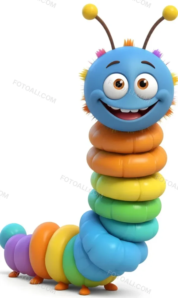 Digital Painting A Cartoon Caterpillar Character With A Yellow Head And Orange Nose Featuring A Stack Of Colorful Round Segments In Orange Yellow Green And Blue The Caterpillar Has Large Expressive Eyes And A Smi 4 Abc0