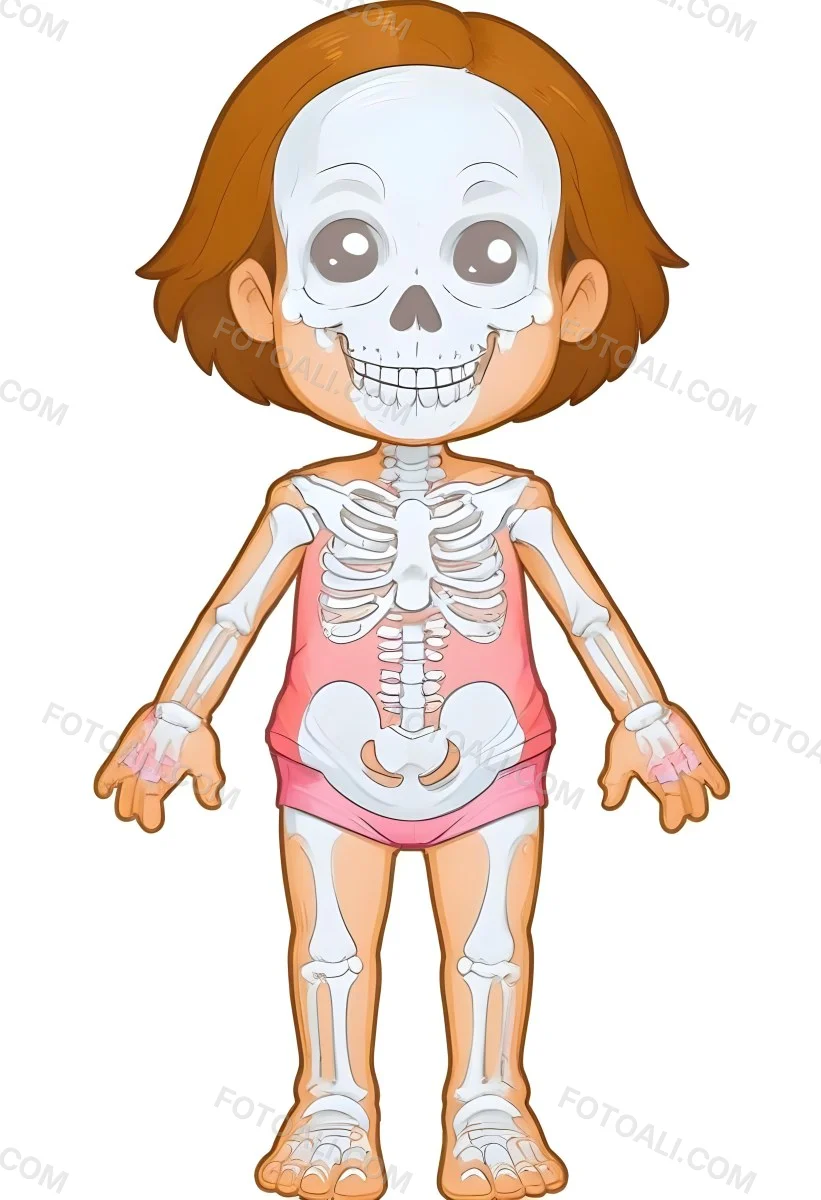 Digital Painting A Cartoon Character With A Skeleton Design Featuring A Smiling Skull For A Head And A Childlike Body The Character Has Brown Hair And Is Depicted With A Light Skin Tone The Skeleton Is Prominently Dis 13 A9d5