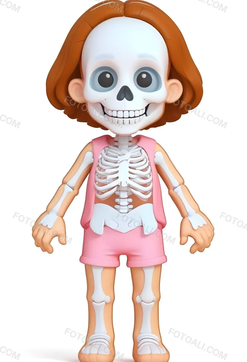 Digital Painting A Cartoon Character With A Skeleton Design Featuring A Smiling Skull For A Head And A Childlike Body The Character Has Brown Hair And Is Depicted With A Light Skin Tone The Skeleton Is Prominently Dis 20 B36e