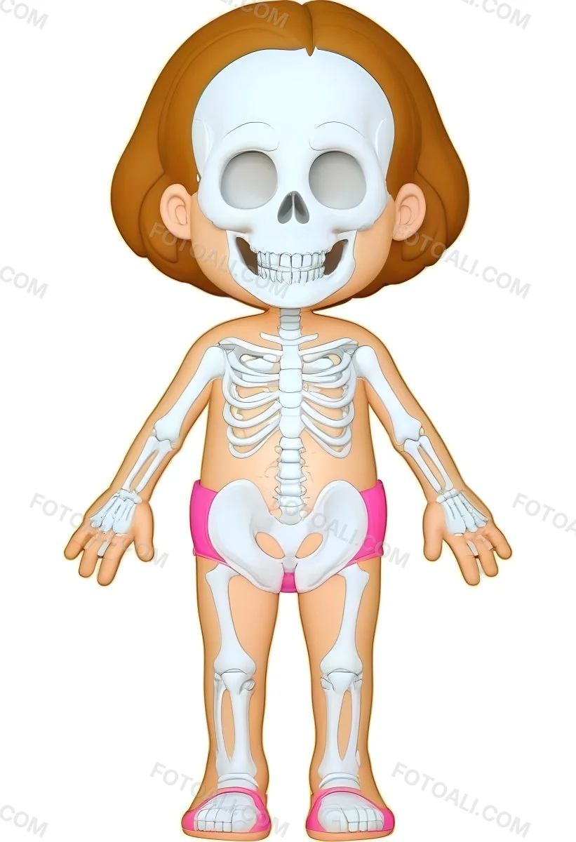 Digital Painting A Cartoon Character With A Skeleton Design Featuring A Smiling Skull For A Head And A Childlike Body The Character Has Brown Hair And Is Depicted With A Light Skin Tone The Skeleton Is Prominently Dis 3 F43c