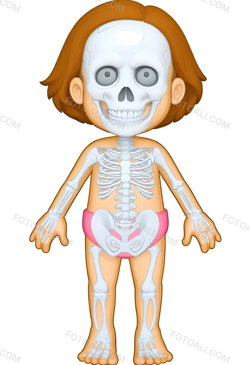 Digital Painting A Cartoon Character With A Skeleton Design Featuring A Smiling Skull For A Head And A Childlike Body The Character Has Brown Hair And Is Depicted With A Light Skin Tone The Skeleton Is Prominently Dis 31 7b8c