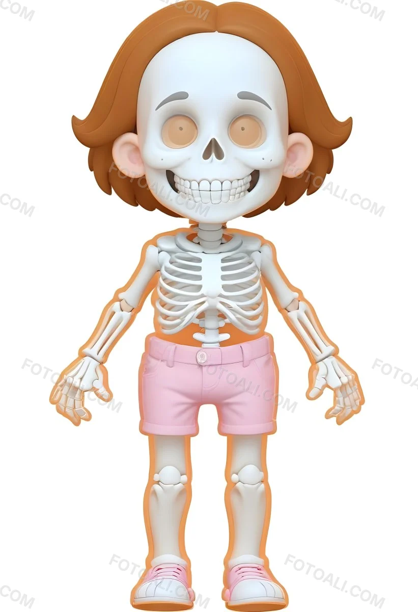 Digital Painting A Cartoon Character With A Skeleton Design Featuring A Smiling Skull For A Head And A Childlike Body The Character Has Brown Hair And Is Depicted With A Light Skin Tone The Skeleton Is Prominently Dis 8 C26d