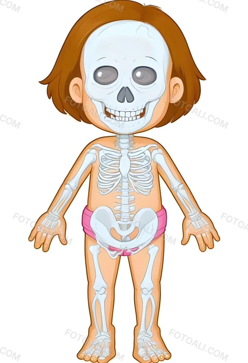 Digital Painting A Cartoon Character With A Skeleton Design Featuring A Smiling Skull For A Head And A Childlike Body The Character Has Brown Hair And Is Depicted With A Light Skin Tone The Skeleton Is Prominently Dis 9 Eac6