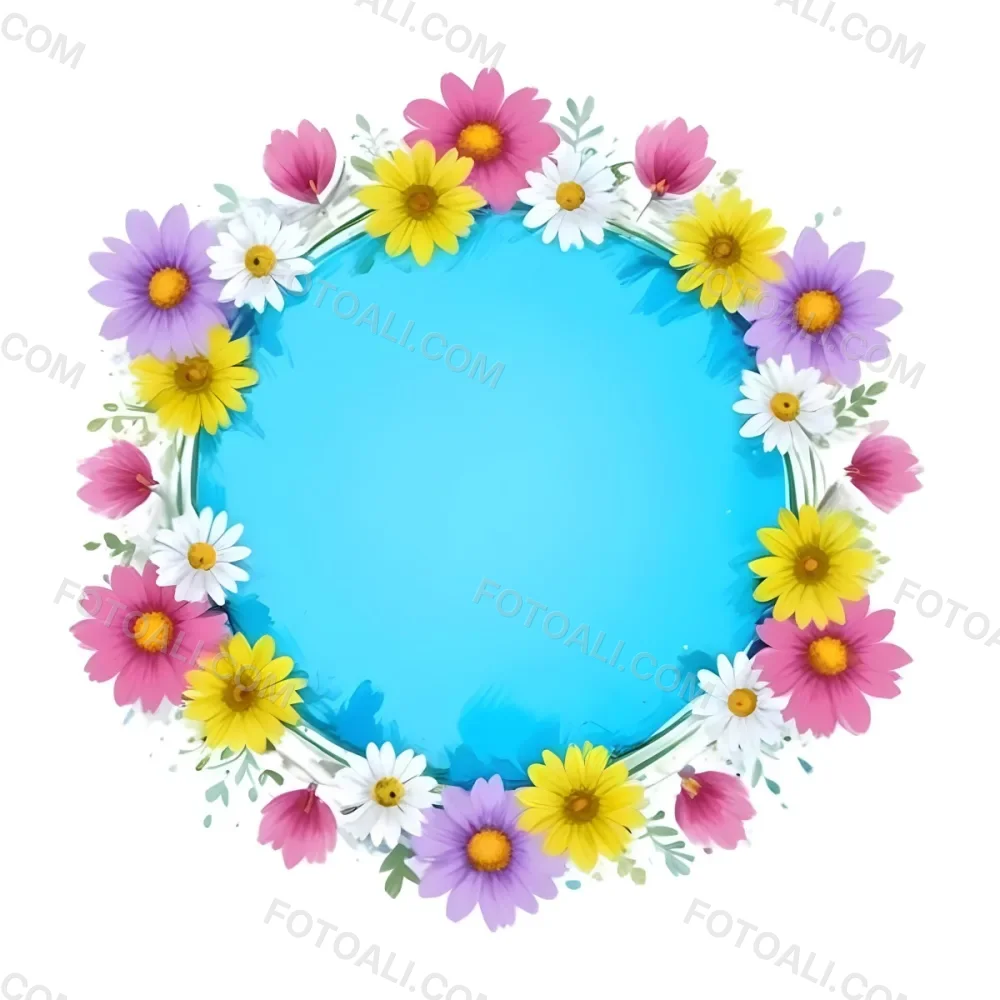 Digital Painting A Circle Of Colorful Flowers With A Purple Circle In The Center The Flowers Are Blue Blue White And Purple The Background Is White Bold And Slim Lines Brush Strokes 12 51b0