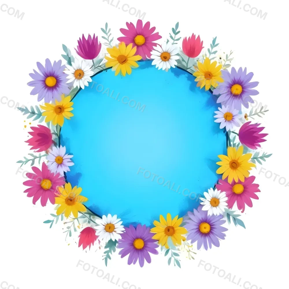 Digital Painting A Circle Of Colorful Flowers With A Purple Circle In The Center The Flowers Are Blue Blue White And Purple The Background Is White Bold And Slim Lines Brush Strokes 2 5702