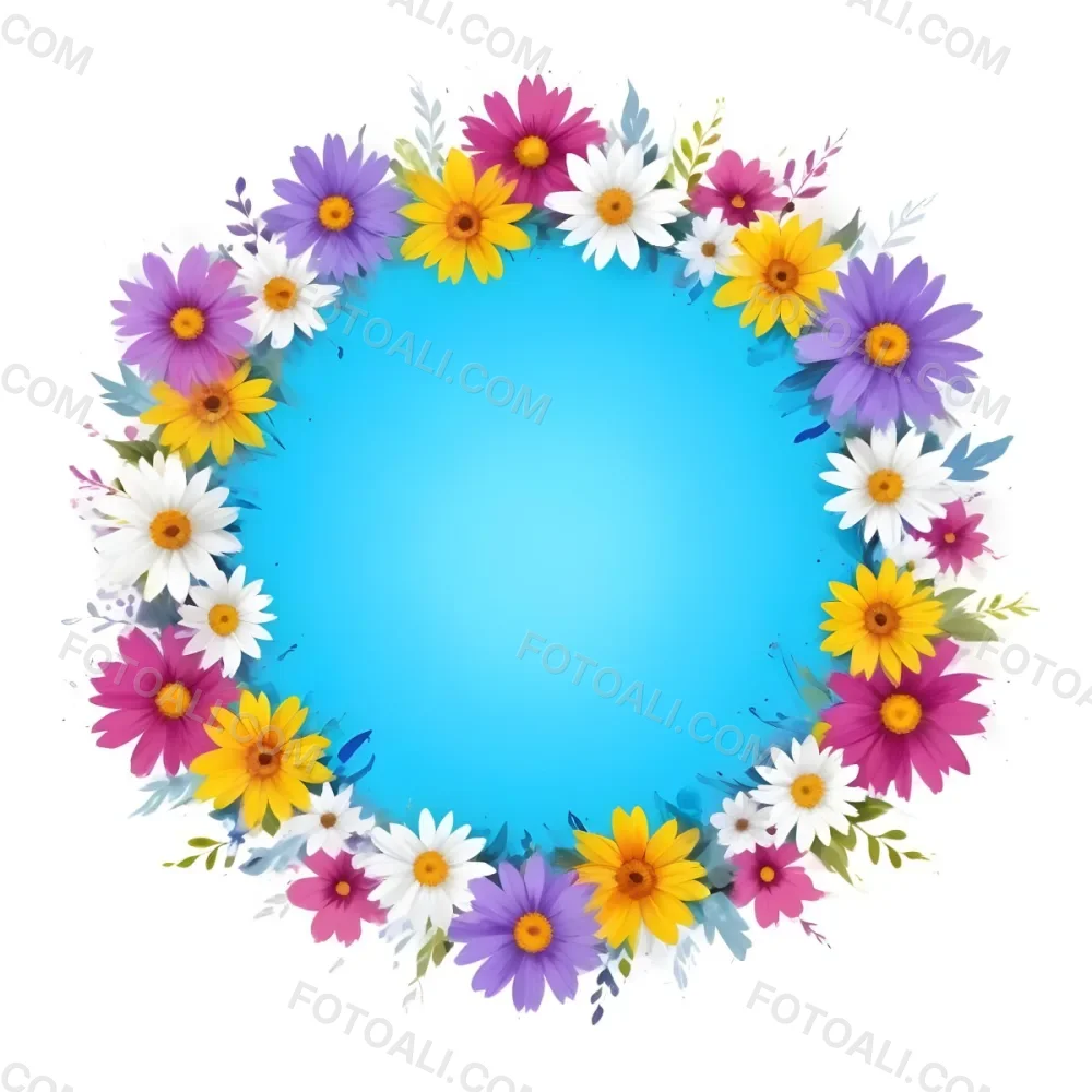 Digital Painting A Circle Of Colorful Flowers With A Purple Circle In The Center The Flowers Are Blue Blue White And Purple The Background Is White Bold And Slim Lines Brush Strokes 25 09a4