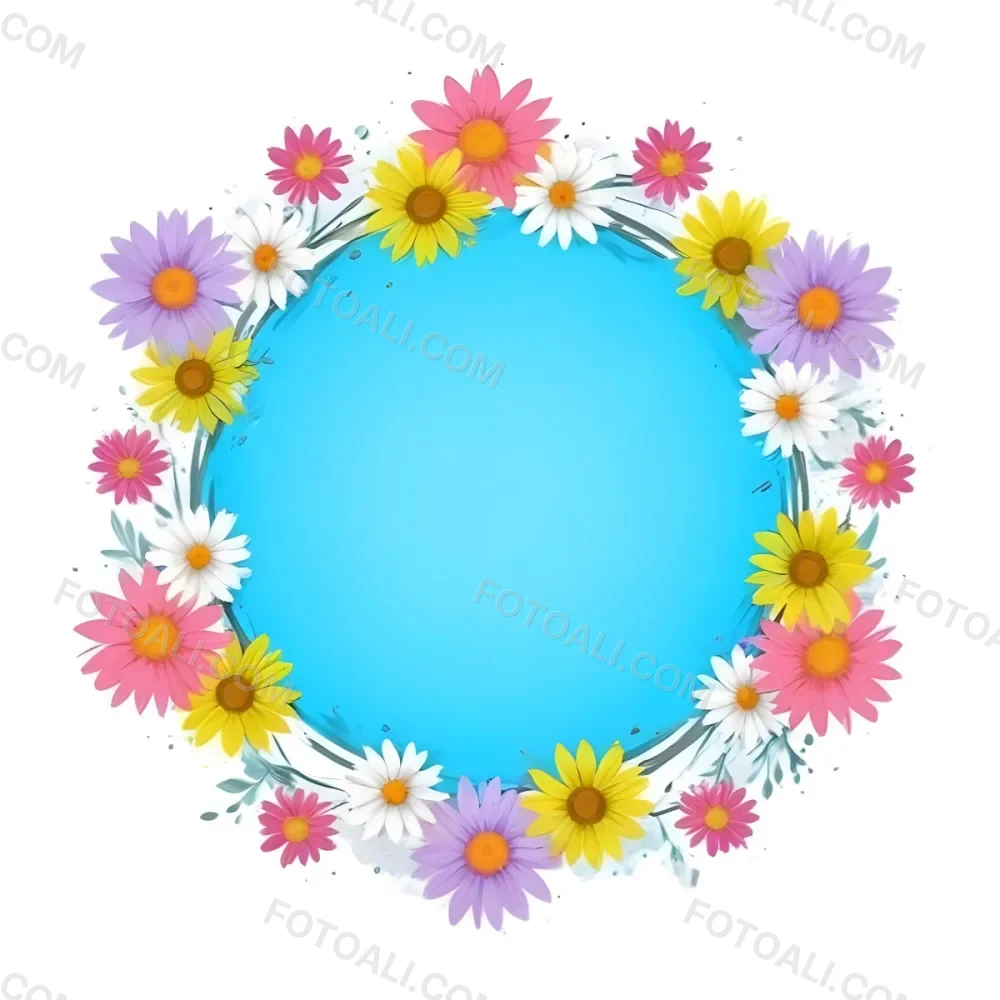 Digital Painting A Circle Of Colorful Flowers With A Purple Circle In The Center The Flowers Are Blue Blue White And Purple The Background Is White Bold And Slim Lines Brush Strokes 4 2d5f