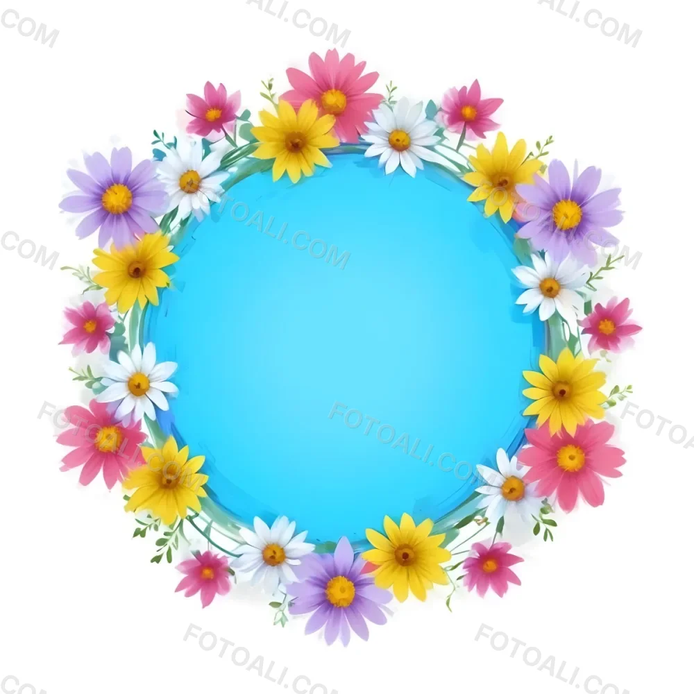 Digital Painting A Circle Of Colorful Flowers With A Purple Circle In The Center The Flowers Are Blue Blue White And Purple The Background Is White Bold And Slim Lines Brush Strokes 40 Ded7