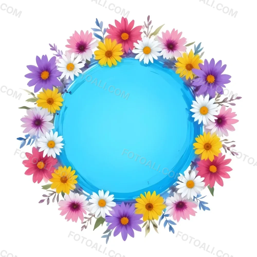 Digital Painting A Circle Of Colorful Flowers With A Purple Circle In The Center The Flowers Are Blue Blue White And Purple The Background Is White Bold And Slim Lines Brush Strokes 41 03a0