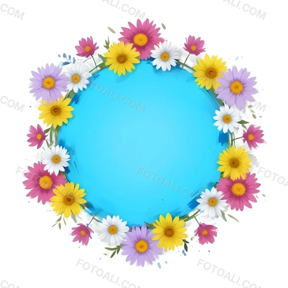 Digital Painting A Circle Of Colorful Flowers With A Purple Circle In The Center The Flowers Are Blue Blue White And Purple The Background Is White Bold And Slim Lines Brush Strokes 6 5e4f