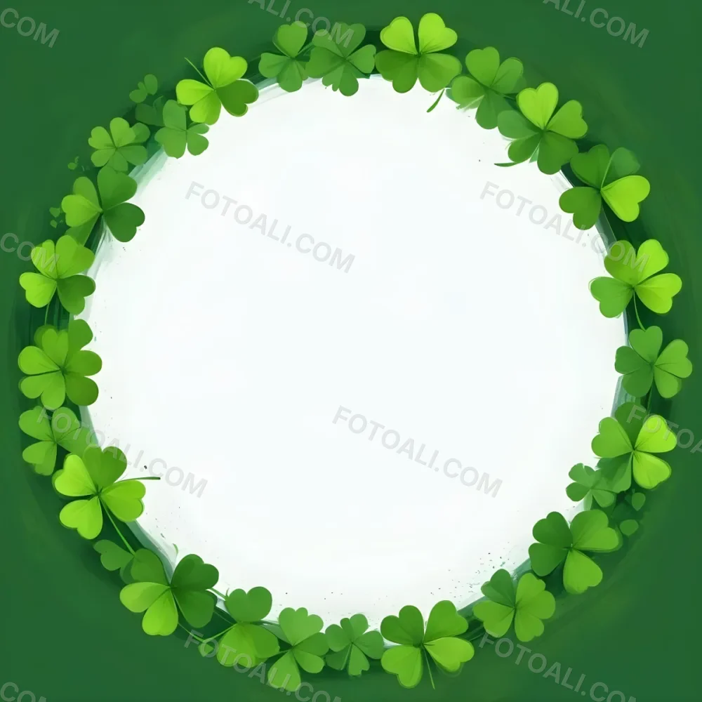 Digital Painting A Circle Of Green Clovers With A Green Circle In The Center The Background Is Green Perfect For St Patrick S Day Bold And Slim Lines Brush Strokes 35 E2fe