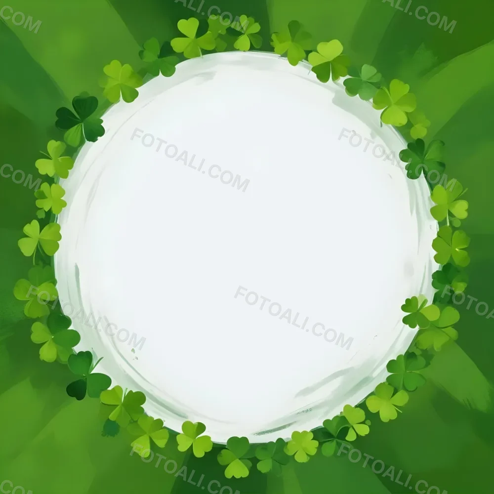 Digital Painting A Circle Of Green Clovers With A Green Circle In The Center The Background Is Green Perfect For St Patrick S Day Bold And Slim Lines Brush Strokes 36 8d98