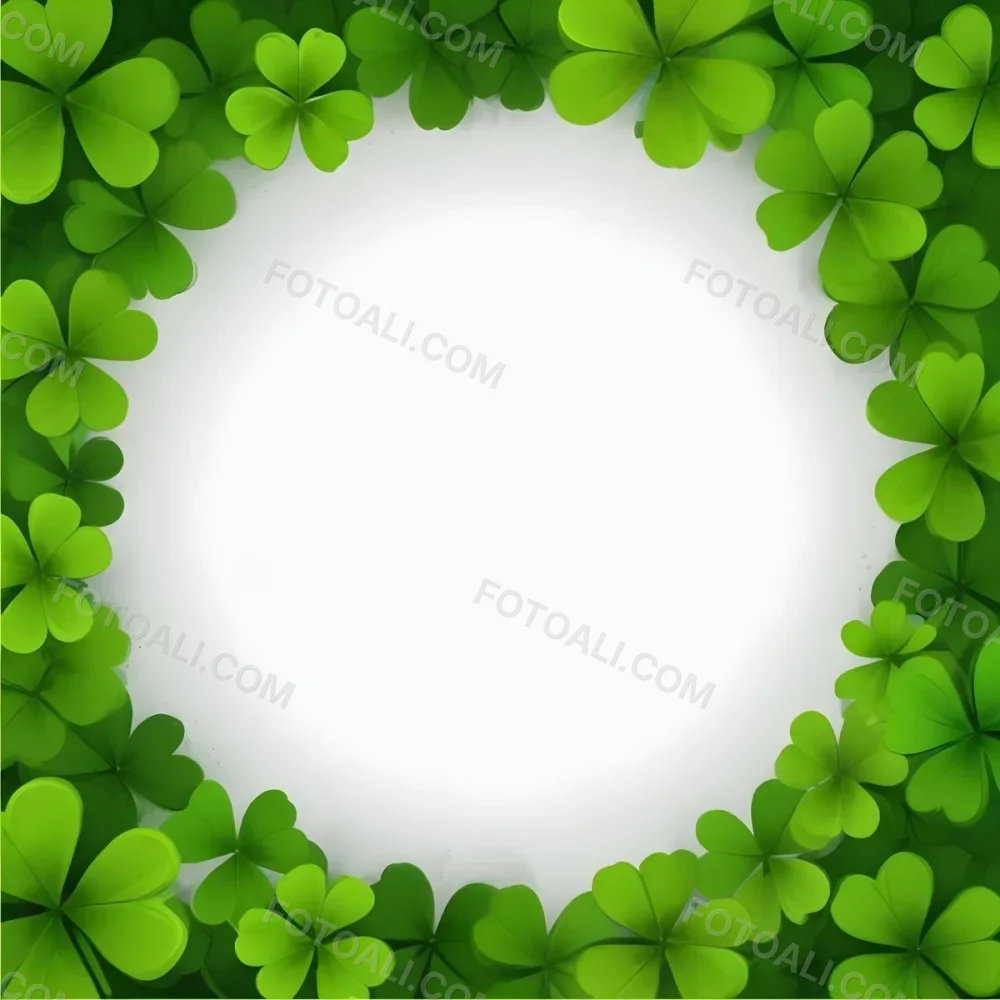 Digital Painting A Circle Of Green Clovers With A Green Circle In The Center The Background Is Green Perfect For St Patrick S Day Bold And Slim Lines Brush Strokes 37 E684