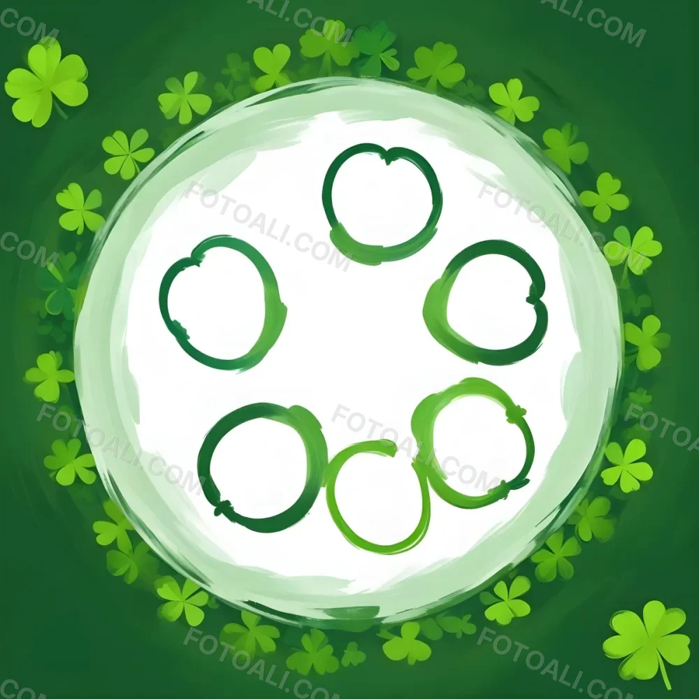 Digital Painting A Circle Of Green Clovers With A Green Circle In The Center The Background Is Green Perfect For St Patrick S Day Bold And Slim Lines Brush Strokes 4 8e28