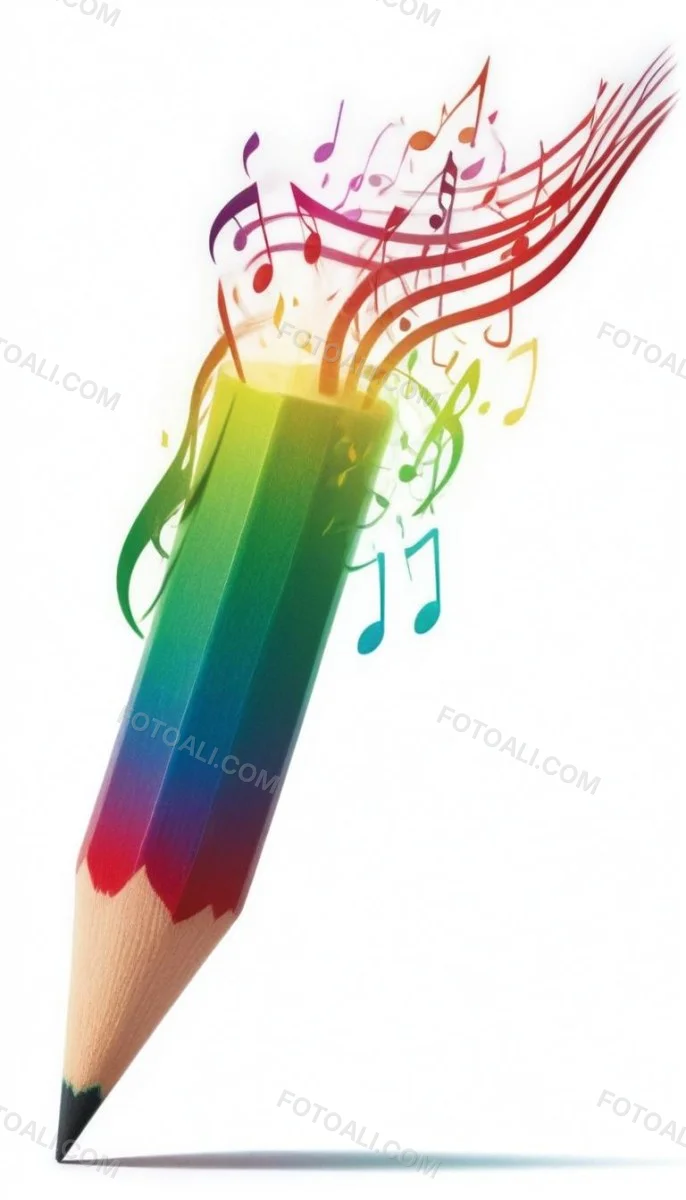 Digital Painting A Colored Pencil With A Gradient Of Red Green And Blue Shades At The Tip Emitting Vibrant Musical Notes And Abstract Shapes In Various Colors Creating A Dynamic And Artistic Effect The Background 14 Ff8e