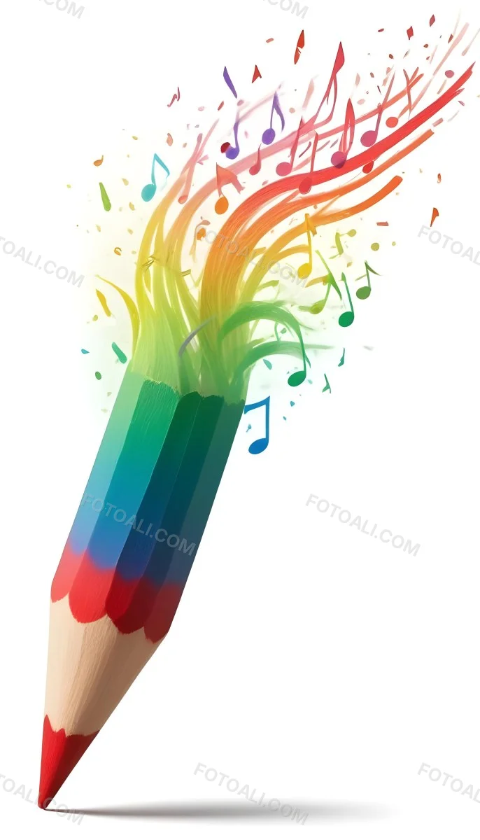 Digital Painting A Colored Pencil With A Gradient Of Red Green And Blue Shades At The Tip Emitting Vibrant Musical Notes And Abstract Shapes In Various Colors Creating A Dynamic And Artistic Effect The Background 16 0863
