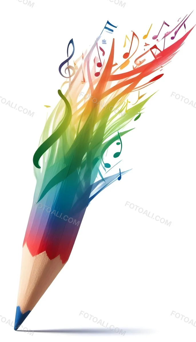 Digital Painting A Colored Pencil With A Gradient Of Red Green And Blue Shades At The Tip Emitting Vibrant Musical Notes And Abstract Shapes In Various Colors Creating A Dynamic And Artistic Effect The Background 23 7292