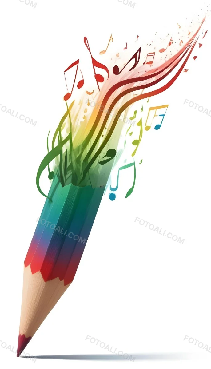 Digital Painting A Colored Pencil With A Gradient Of Red Green And Blue Shades At The Tip Emitting Vibrant Musical Notes And Abstract Shapes In Various Colors Creating A Dynamic And Artistic Effect The Background 3 850e