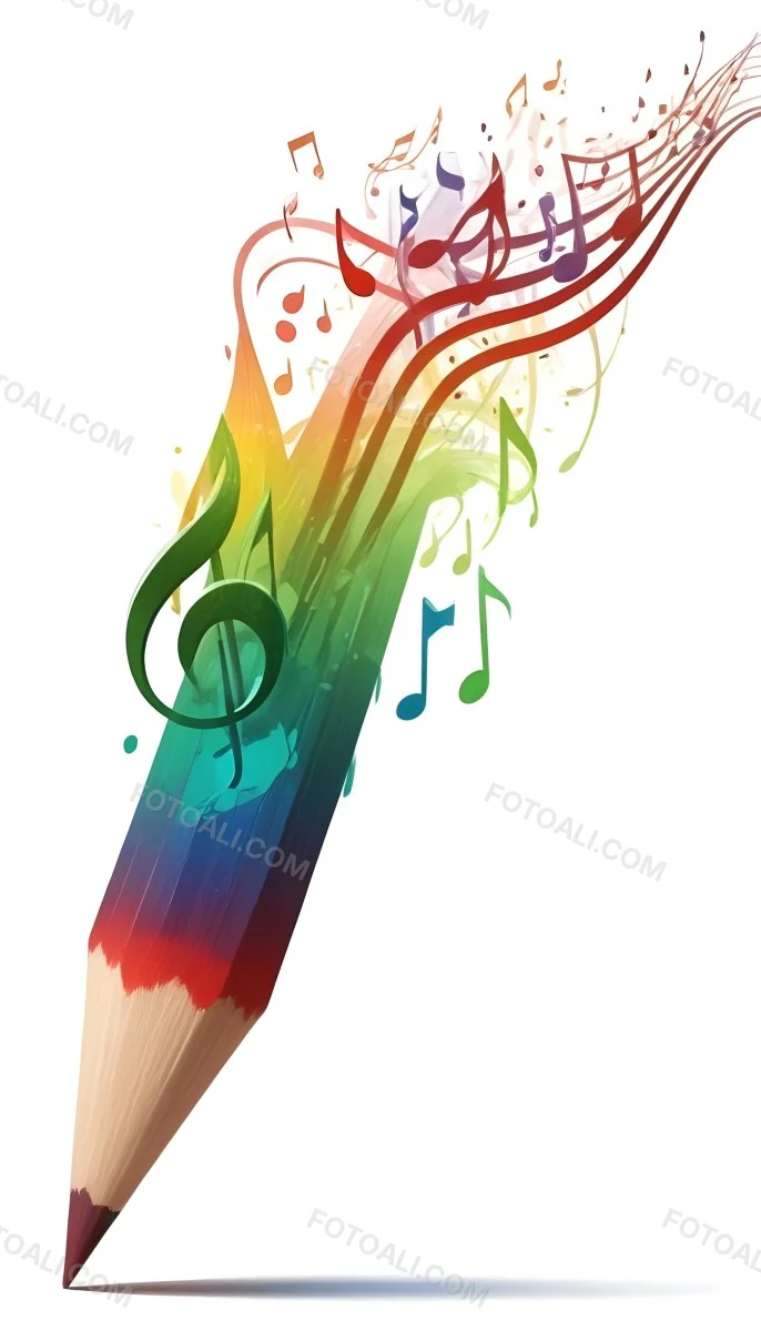 Digital Painting A Colored Pencil With A Gradient Of Red Green And Blue Shades At The Tip Emitting Vibrant Musical Notes And Abstract Shapes In Various Colors Creating A Dynamic And Artistic Effect The Background 50 7b0f