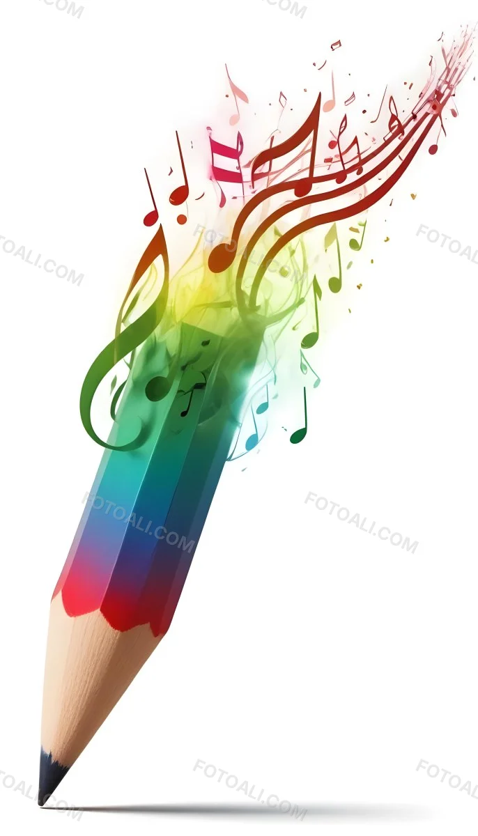 Digital Painting A Colored Pencil With A Gradient Of Red Green And Blue Shades At The Tip Emitting Vibrant Musical Notes And Abstract Shapes In Various Colors Creating A Dynamic And Artistic Effect The Background 9 Dbe7