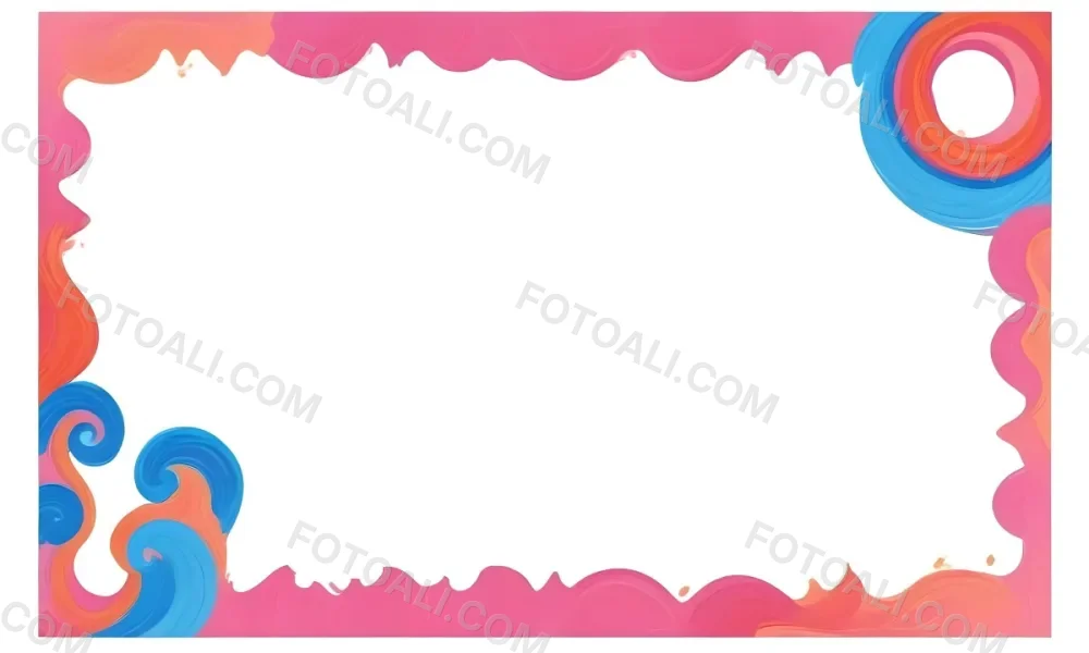 Digital Painting A Colorful Border Featuring Wavy Pink Patterns At The Top And Bottom With Vibrant Blue And Orange Elements On The Left And Right Sides The Center Is Blank Creating Space For Text Or Images Bold And 19 E55b
