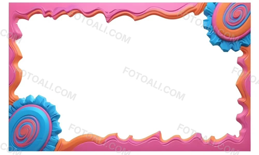 Digital Painting A Colorful Border Featuring Wavy Pink Patterns At The Top And Bottom With Vibrant Blue And Orange Elements On The Left And Right Sides The Center Is Blank Creating Space For Text Or Images Bold And 32 94d9