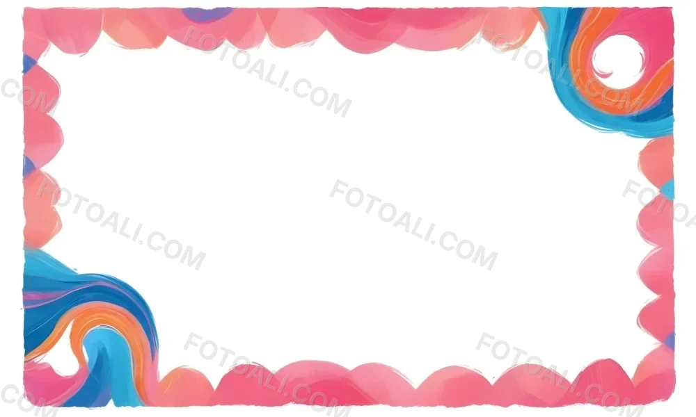 Digital Painting A Colorful Border Featuring Wavy Pink Patterns At The Top And Bottom With Vibrant Blue And Orange Elements On The Left And Right Sides The Center Is Blank Creating Space For Text Or Images Bold And 49 A945