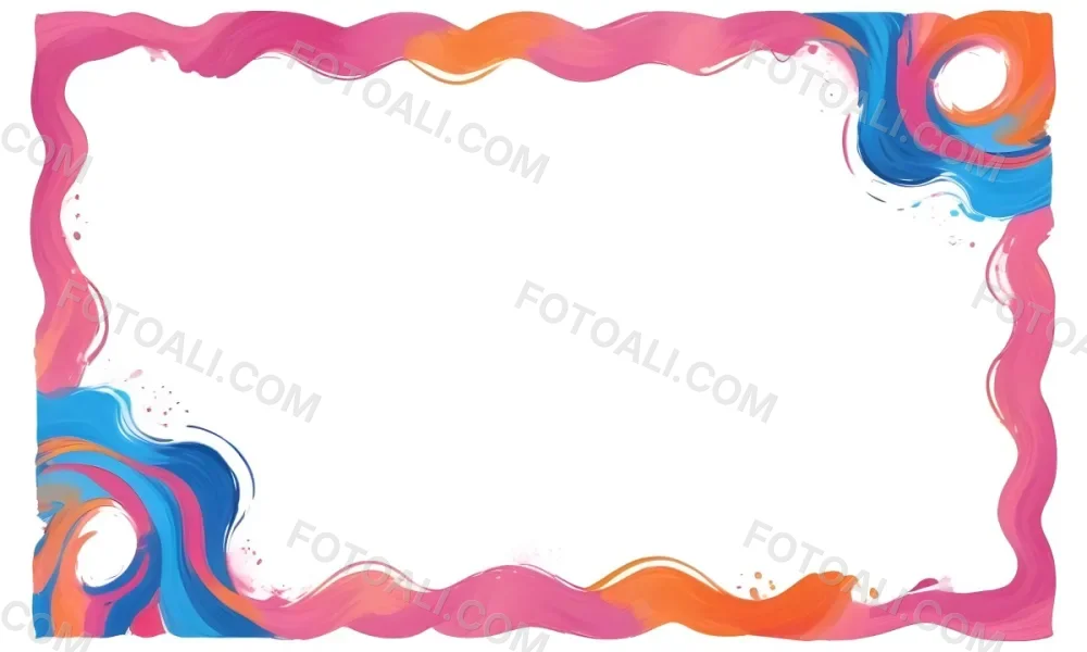 Digital Painting A Colorful Border Featuring Wavy Pink Patterns At The Top And Bottom With Vibrant Blue And Orange Elements On The Left And Right Sides The Center Is Blank Creating Space For Text Or Images Bold And 54 9904