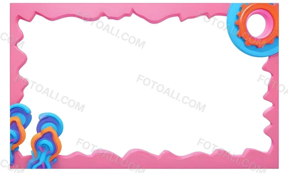 Digital Painting A Colorful Border Featuring Wavy Pink Patterns At The Top And Bottom With Vibrant Blue And Orange Elements On The Left And Right Sides The Center Is Blank Creating Space For Text Or Images Bold And 55 0c40