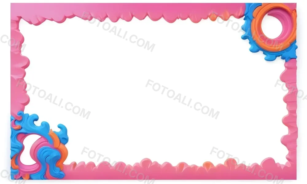 Digital Painting A Colorful Border Featuring Wavy Pink Patterns At The Top And Bottom With Vibrant Blue And Orange Elements On The Left And Right Sides The Center Is Blank Creating Space For Text Or Images Bold And 6 6b3f