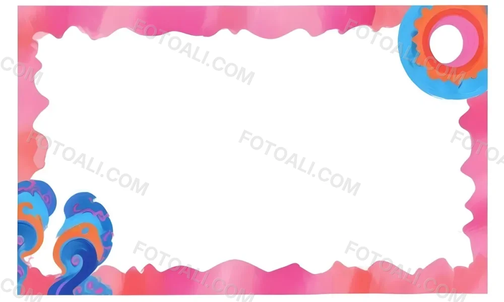 Digital Painting A Colorful Border Featuring Wavy Pink Patterns At The Top And Bottom With Vibrant Blue And Orange Elements On The Left And Right Sides The Center Is Blank Creating Space For Text Or Images Bold And 7 Ea13