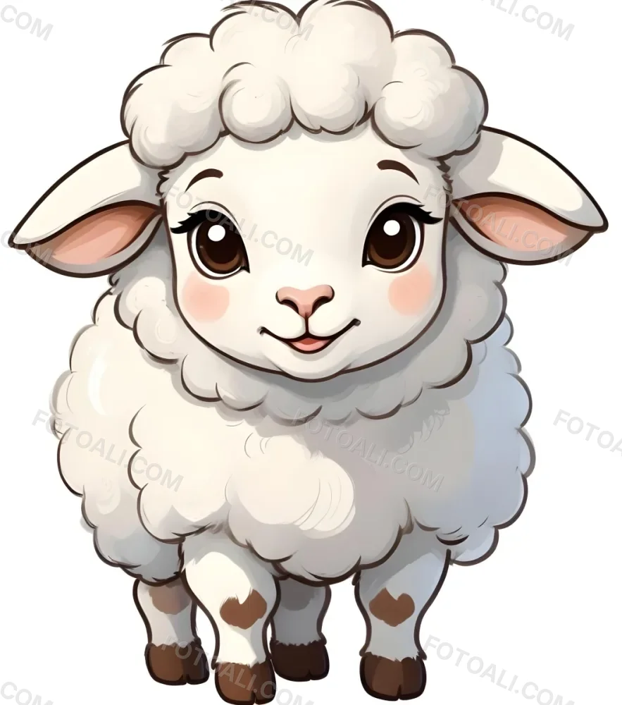 Digital Painting A Cute Brown Sheep With Big Brown Eyes And Brown Cheeks Fluffy Wool Small Ears Standing On A White Background Cartoon Style Soft Shadows Bold And Slim Lines Brush Strokes 12 4e8a