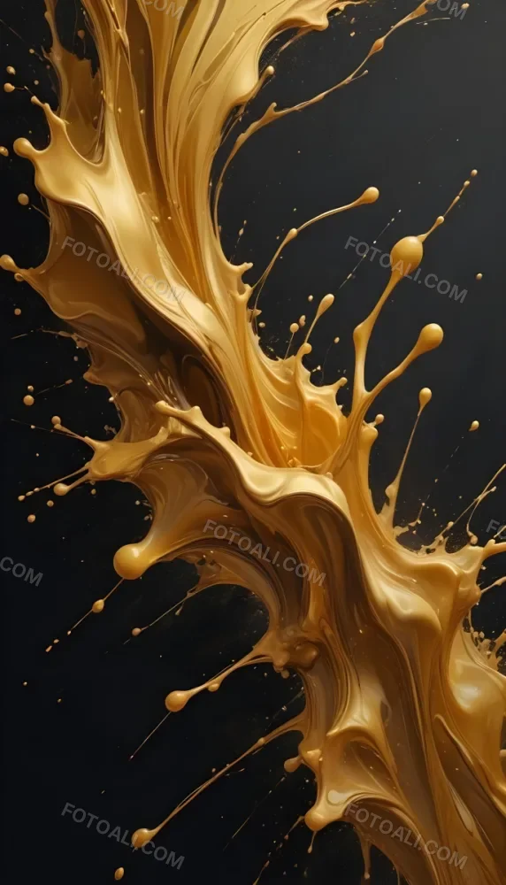 Digital Painting A Flowing Abstract Golden Liquid Splashing And Swirling Against A Dark Background Creating A Dynamic And Dramatic Composition Bold And Slim Lines Brush Strokes 14 70f7