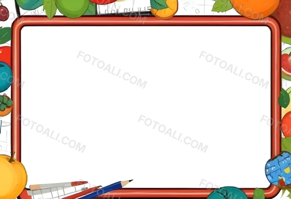 Digital Painting A Frame With Fruits And School Supplies On The Edges Bold And Slim Lines Brush Strokes 29 1eb0